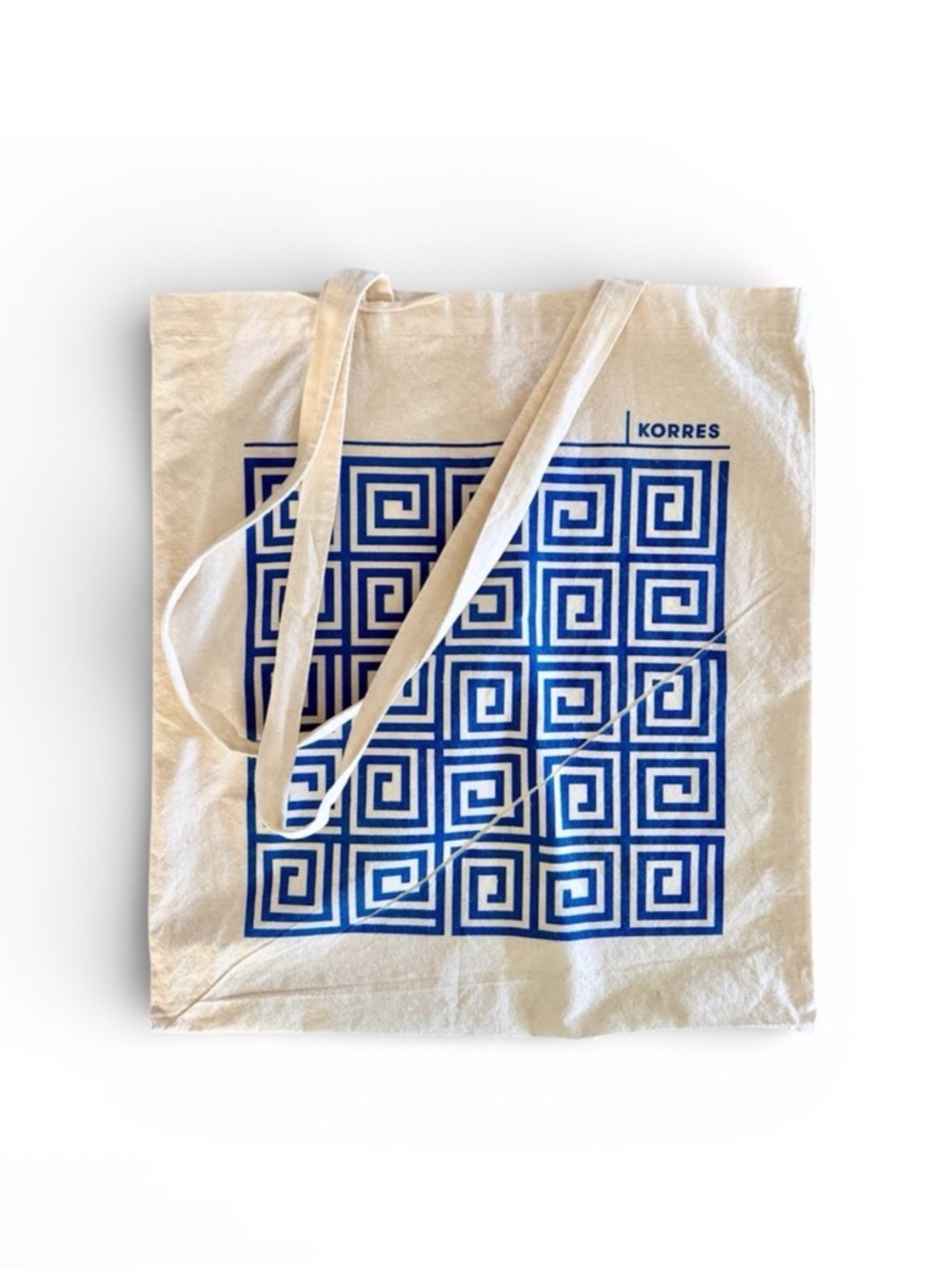 KORRES Cotton Canvas Blue Greek Key Pattern Book Bag Tote